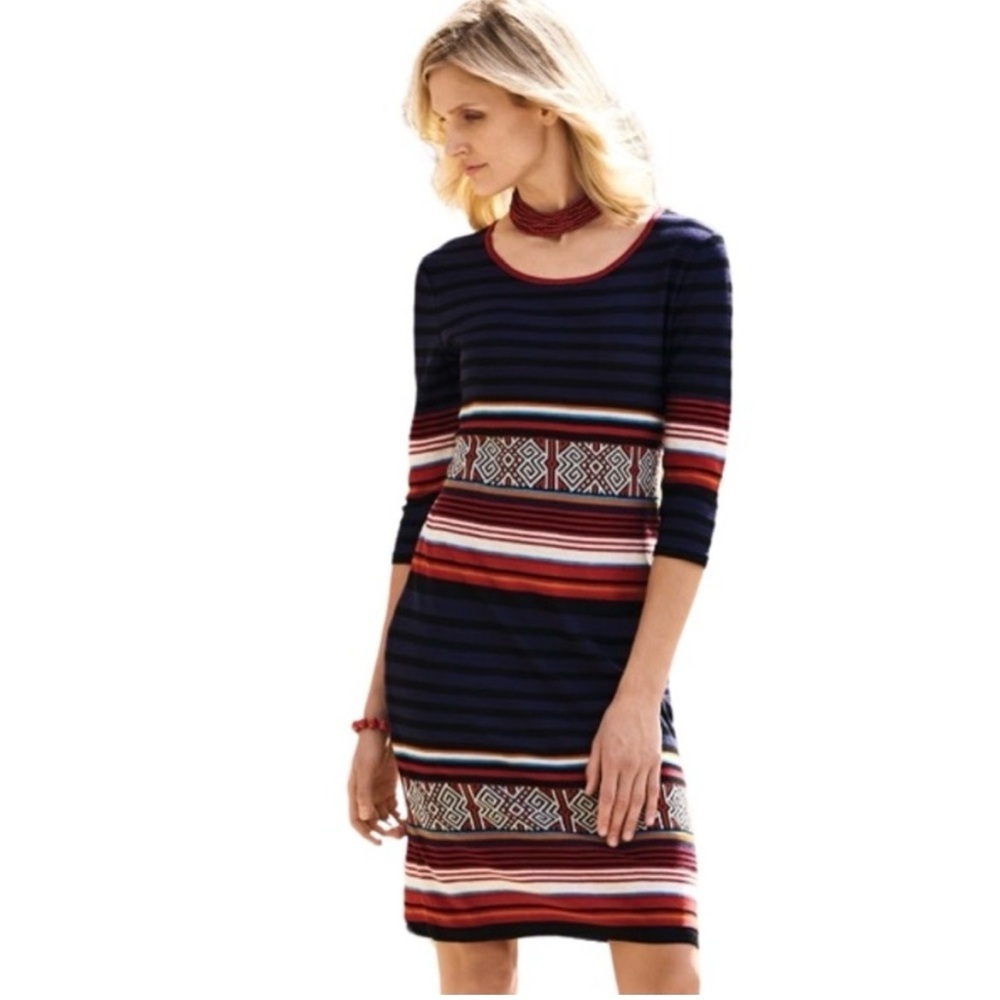 Peruvian Connection Navy and Red Striped Dress